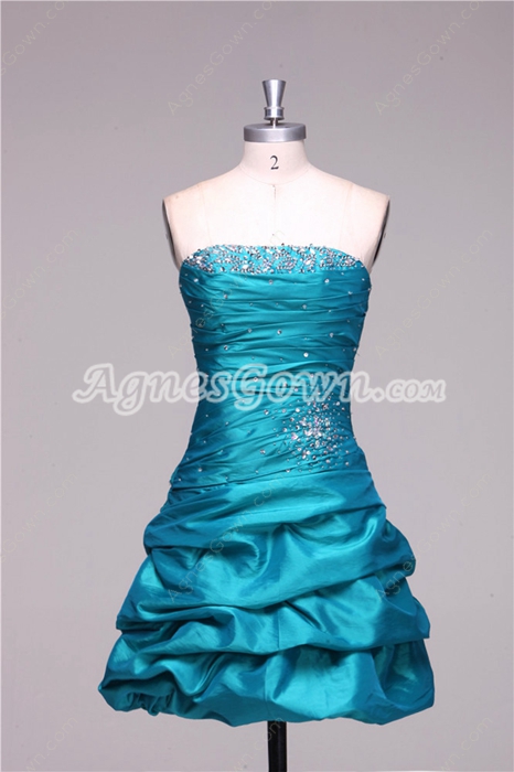 Chic Strapless Sheath Mini Length Blue Sweet XVI Dress With Crystals 
