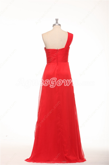 One Shoulder Empire Red Chiffon Maternity Evening Dress 