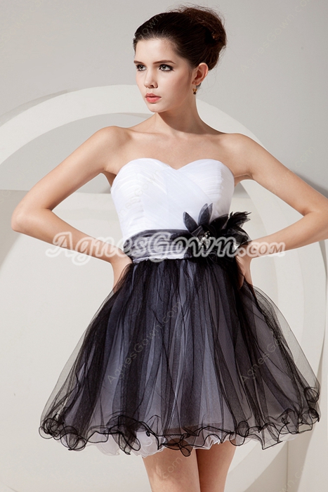 Adorable Mini Length White And Black Tulle Damas Dress 