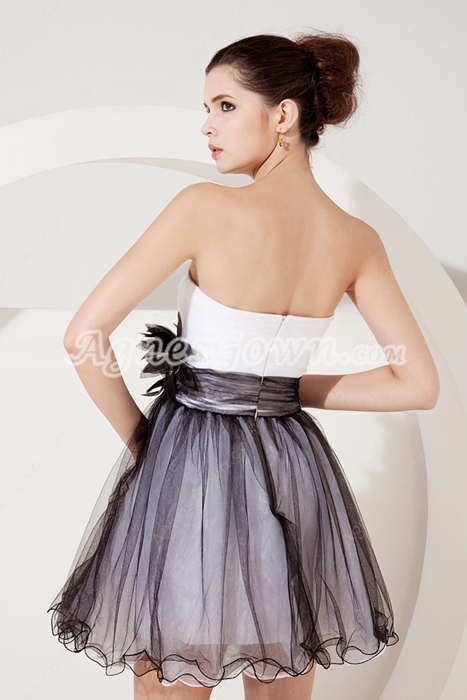 Adorable Mini Length White And Black Tulle Damas Dress 