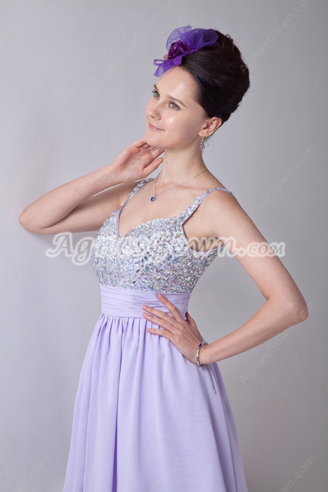 Adorable Spaghetti Straps A-line Mini Length Lilac Homecoming Dress 