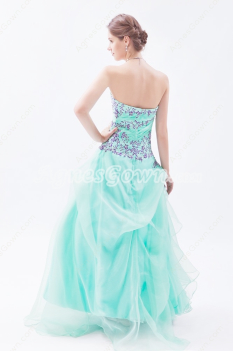 Stunning Full Length Organza Aqua Princess Quinceanera Dress 