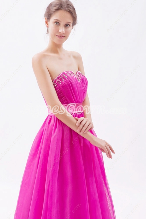 Pretty Sweetheart Puffy Floor Length Fuchsia Organza Princess Quinceanera Dress  