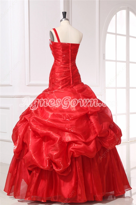 Modern Red One Shoulder Prom Dresses With Appliqued Bodice 