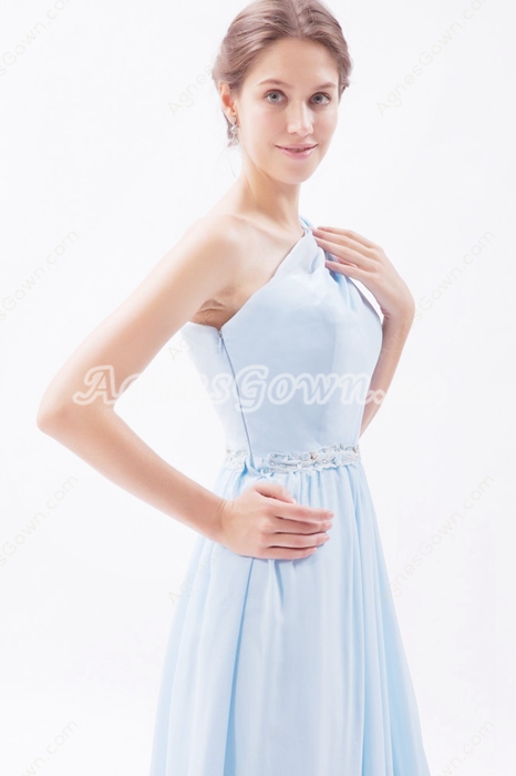 Noble One Shoulder Chiffon Light Sky Blue Bridesmaid Dress 