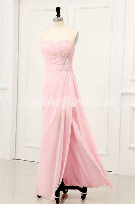Pretty Sweetheart Column Full Length Pink Chiffon Graduation Dress For College 