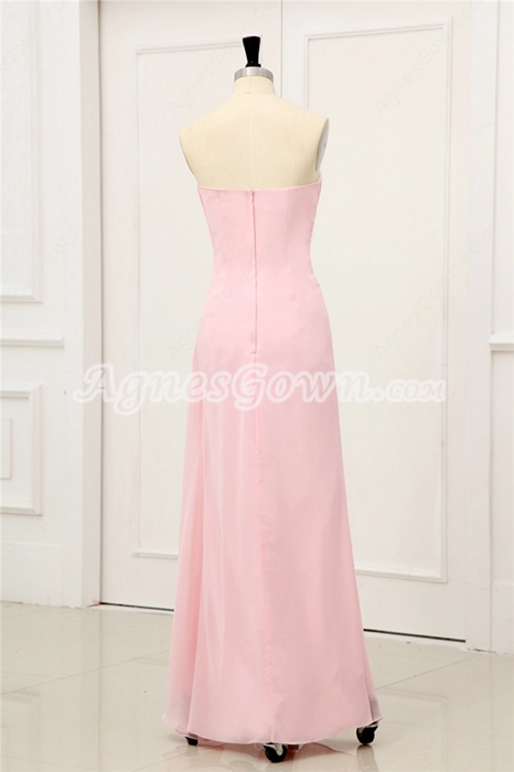 Pretty Sweetheart Column Full Length Pink Chiffon Graduation Dress For College 