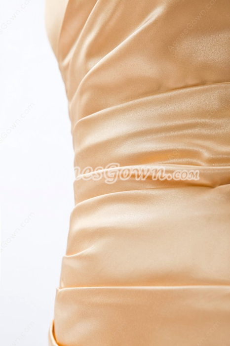 Strapless Satin A-line Gold Long Prom Dress 