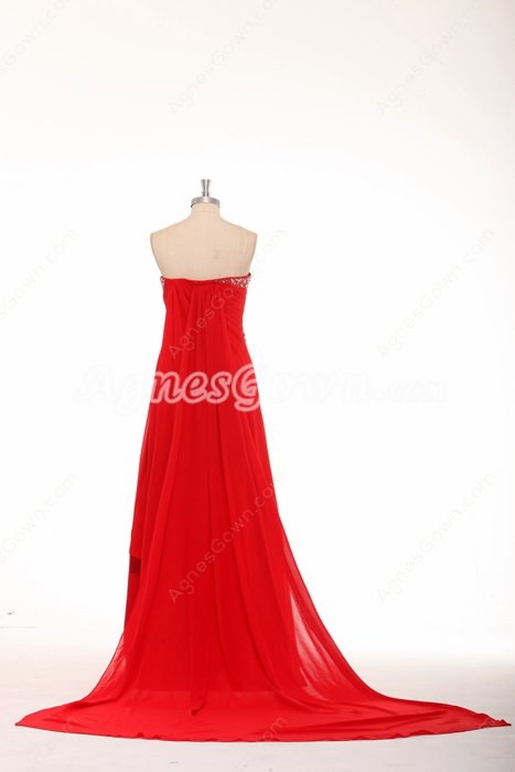 Strapless A-line Red Chiffon Formal Evening Dress With Ribbon 