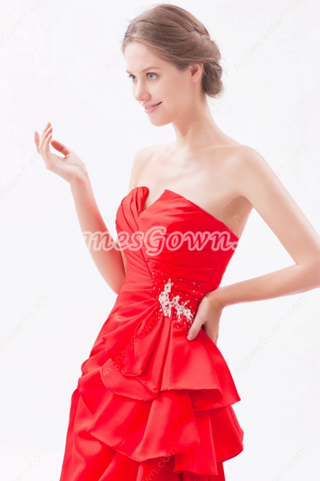 Cowl Neckline A-line Red Satin Prom Dress 