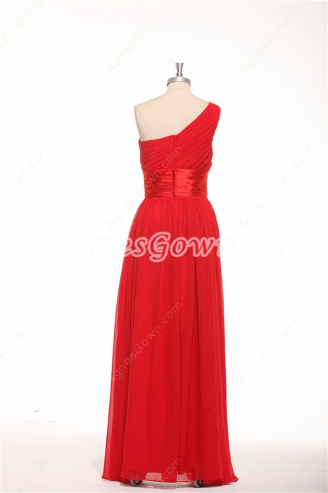 One Shoulder Plus Size Red Chiffon Formal Evening Gown 