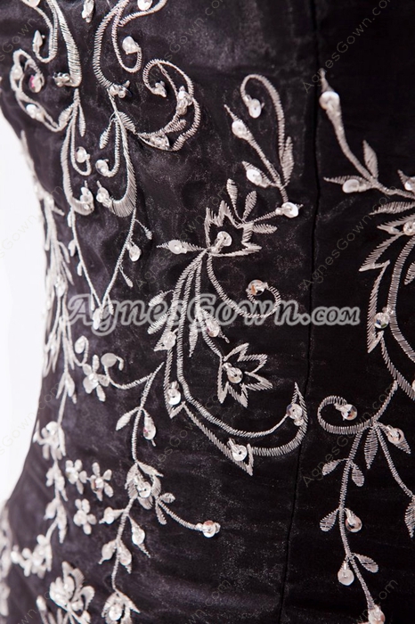 Strapless Puffy Floor Length Black Organza Gothic Quinceanera Dress 