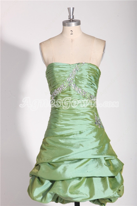 Strapless A-line Mini Length Taffeta Sage Colored Graduation Dress   