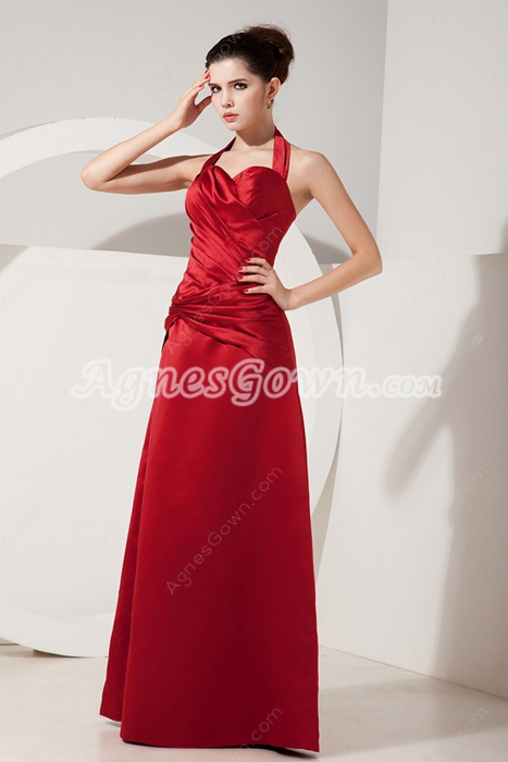 Affordable Hater Neckline Dark Red Satin Graduation Dresses For College 