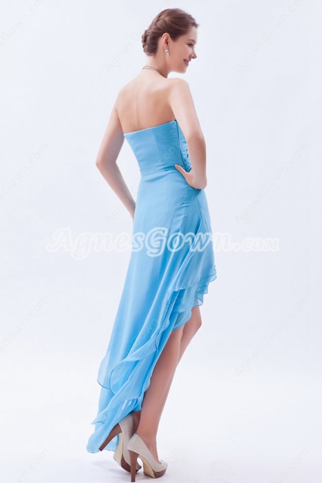 Cowl Neckline Blue Chiffon High Low Homecoming Dress 