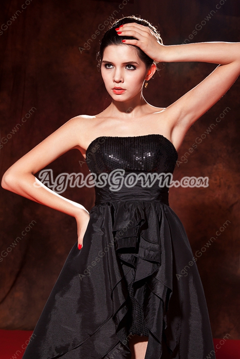 Strapless Sequined Bust High Low Prom Dress 