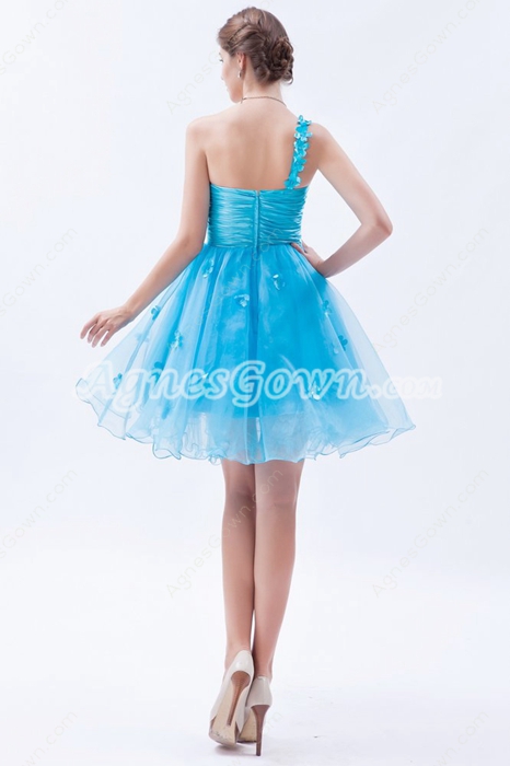 Lovely One Shoulder Puffy Mini Length Sweet Sixteen Dress 