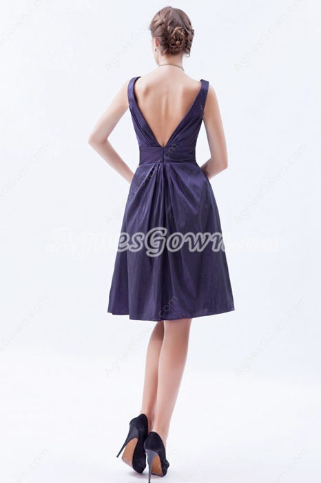 Plunge Neckline A-line Knee Length Violet Taffeta Wedding Guest Dress 