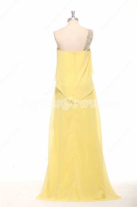One Straps Yellow Chiffon High Low Graduation Dress For College 