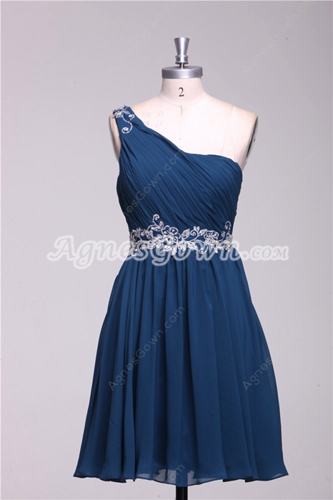 Cute One Shoulder Short Length Navy Blue Homecoming Dress 