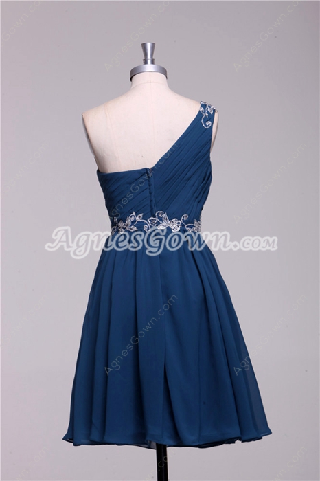 Cute One Shoulder Short Length Navy Blue Homecoming Dress 