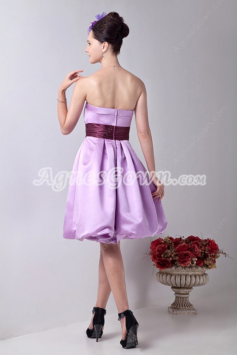 Mini Length Strapless Lilac Satin Junior Prom Gown 