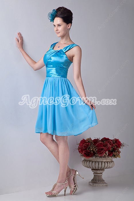 Adorable Straps A-line Knee Length Blue Chiffon Homecoming Dress 