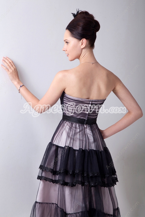 Affordable Tea Length Black & White Tulle Prom Dress For Juniors 