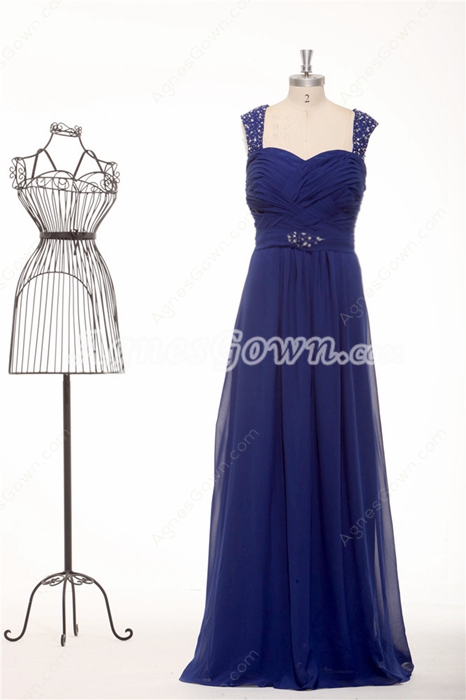 Double Straps Column Full Length Royal Blue Prom Dress 
