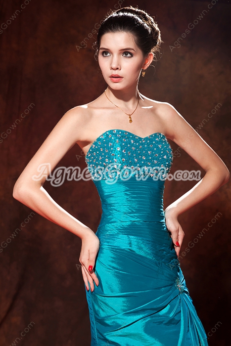 Modest A-line Taffeta Teal Colored Mother Of The Bride Dress With Jacket
