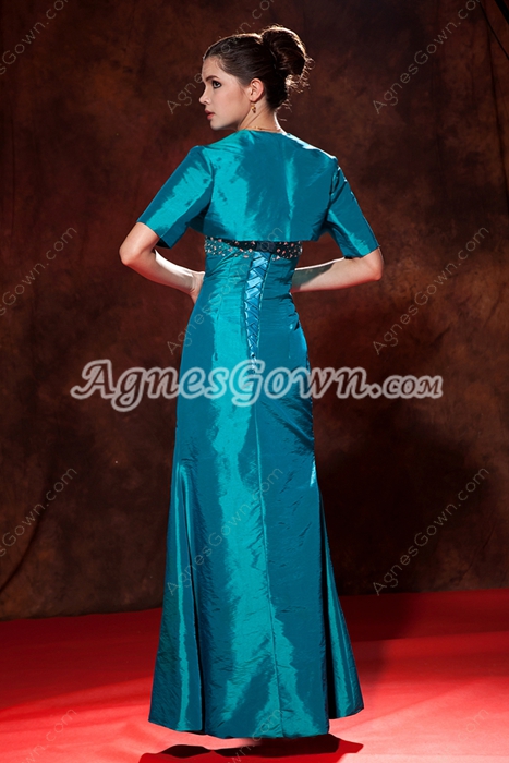 Modest A-line Taffeta Teal Colored Mother Of The Bride Dress With Jacket