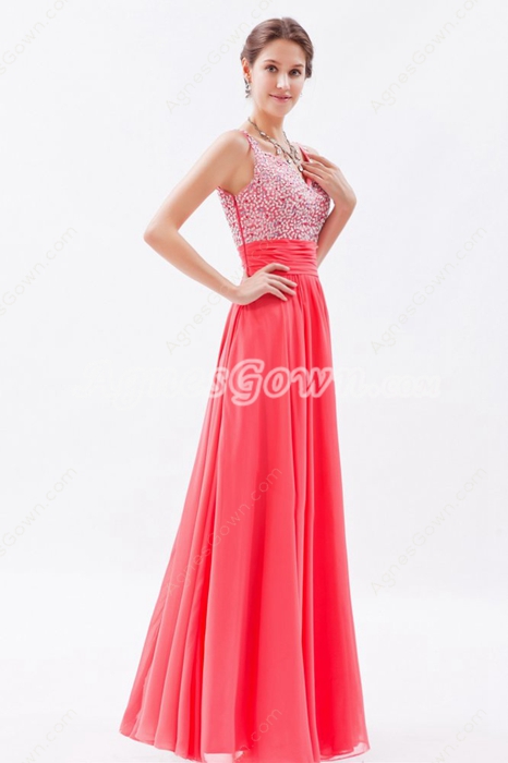 Beautiful Straps A-line Watermelon Colored Prom Dress For Juniors 