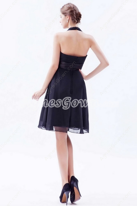 Chic Halter Knee Length Chiffon Little Black Dress 