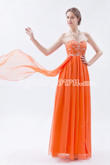 Pretty Sweetheart Column Orange Chiffon Prom Dress With Embroidery 