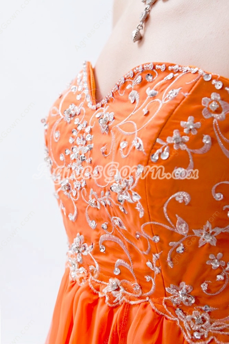 Pretty Sweetheart Column Orange Chiffon Prom Dress With Embroidery 