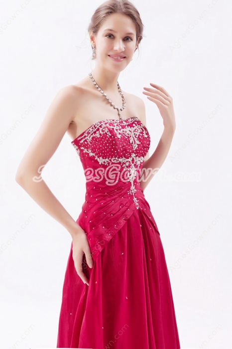lace Up Back Magenta Satin Prom Dress With Great Handwork 