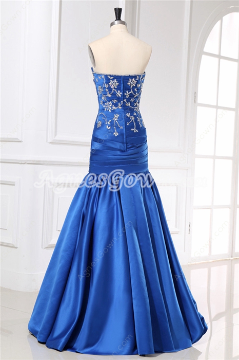 Sheath Floor Length Sweetheart Royal Blue Prom Dress With Embroidered Beads 