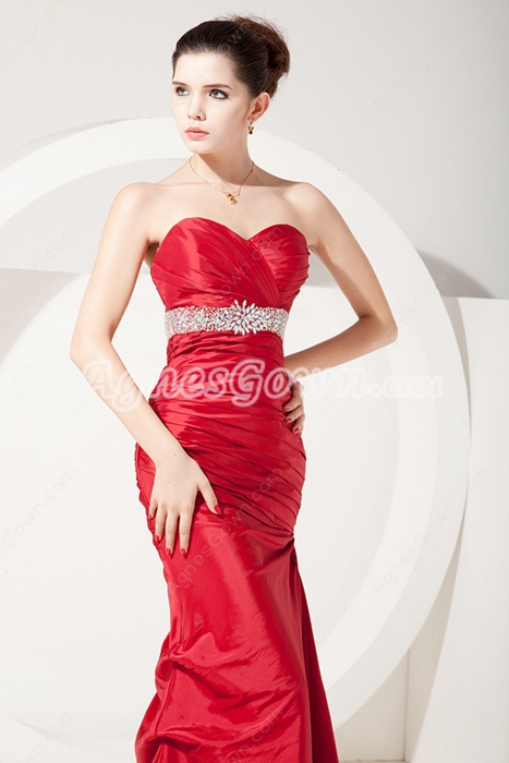 High Quality Sweetheart Red Taffeta Military Ball Dress 
