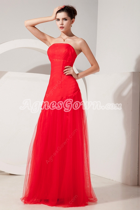Qualified Strapless Full Length Red Tulle Mother Of The Bride Dress With Sheer Bolero 