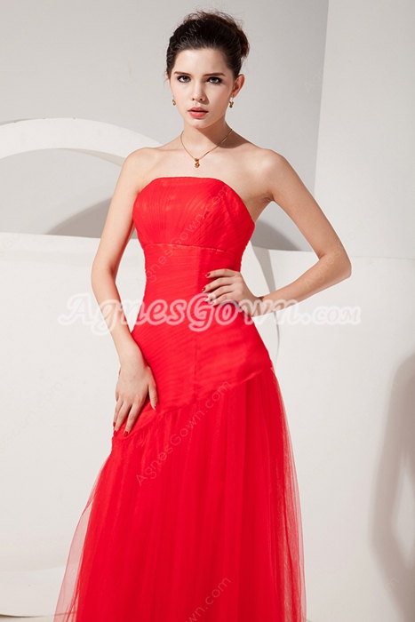 Qualified Strapless Full Length Red Tulle Mother Of The Bride Dress With Sheer Bolero 