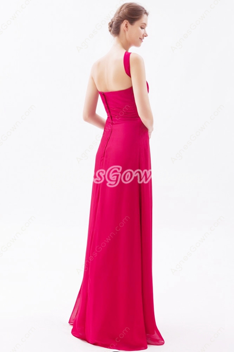 Inspired One Shoulder Fuchsia Chiffon Long Bridesmaid Dress 