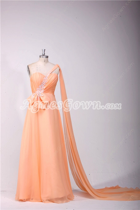 Stunning One Shoulder A-line Coral Evening Dress With Ribbons 