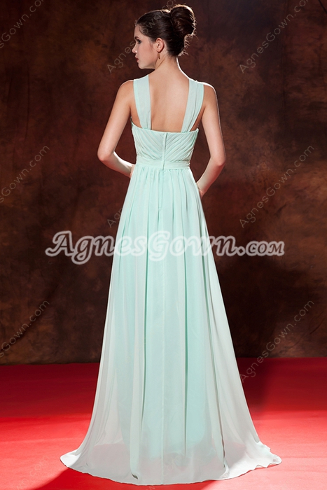 Beautiful Double Straps Full Length Sage Colored Graduation Dress For College 
