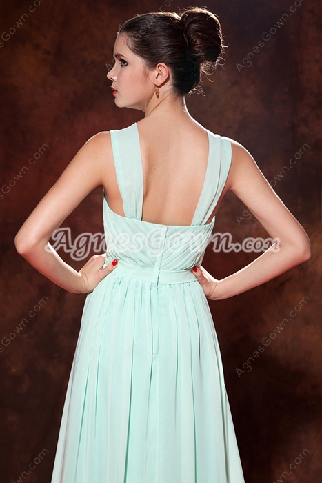 Beautiful Double Straps Full Length Sage Colored Graduation Dress For College 