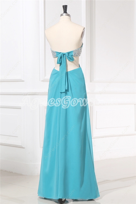Sexy Sweetheart Open Back Blue Informal Evening Gown 