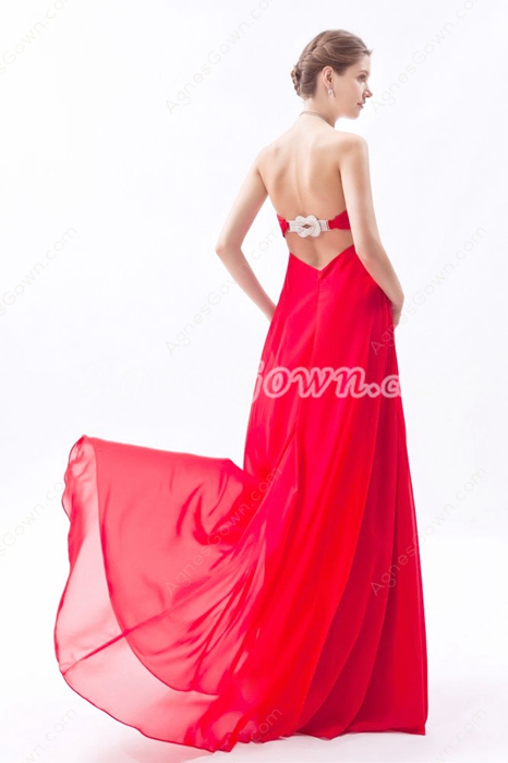 Dippled Neckline Empire Full Length Red Chiffon Maternity Prom Dress 