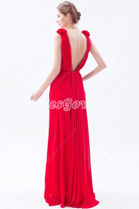 Hot Deep V-Neckline A-line Red Chiffon Informal Evening Dress 