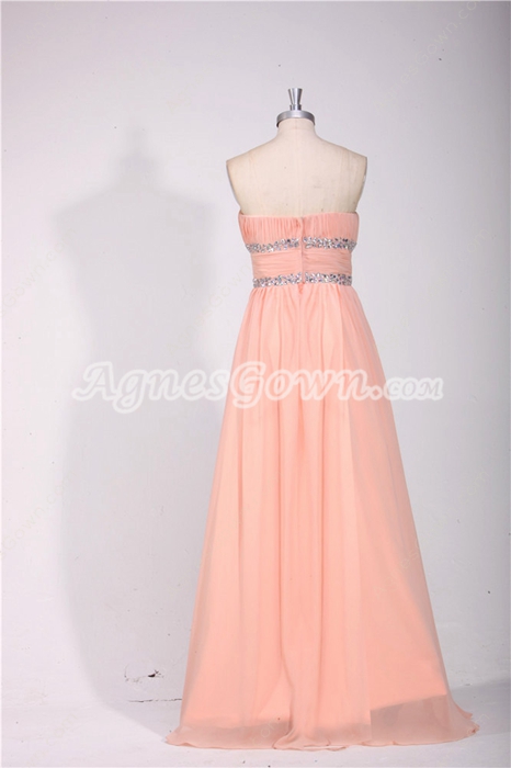 Dipped Neckline Chiffon Coral Prom Dress With Great Handwork 