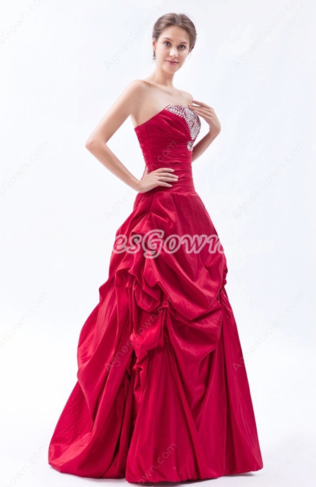 Strapless Taffeta Simple Red Quinceanera Dress With Great Handwork 