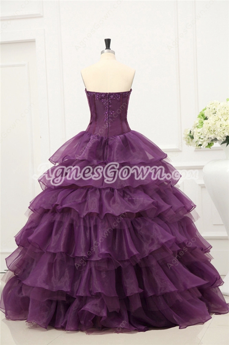 Western Strapless Grape Organza Layers Quinceanera Dresses